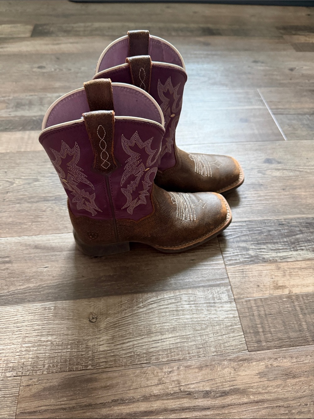 Ariat Kids Western Pull-On Boots in Purple and Brown